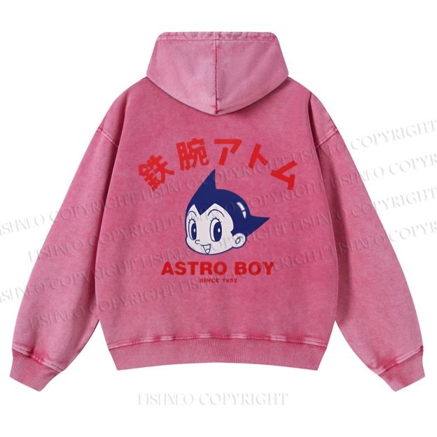 Casual Astro Boy Printed Washed Hoodie