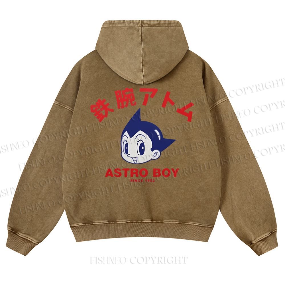 Casual Astro Boy Printed Washed Hoodie