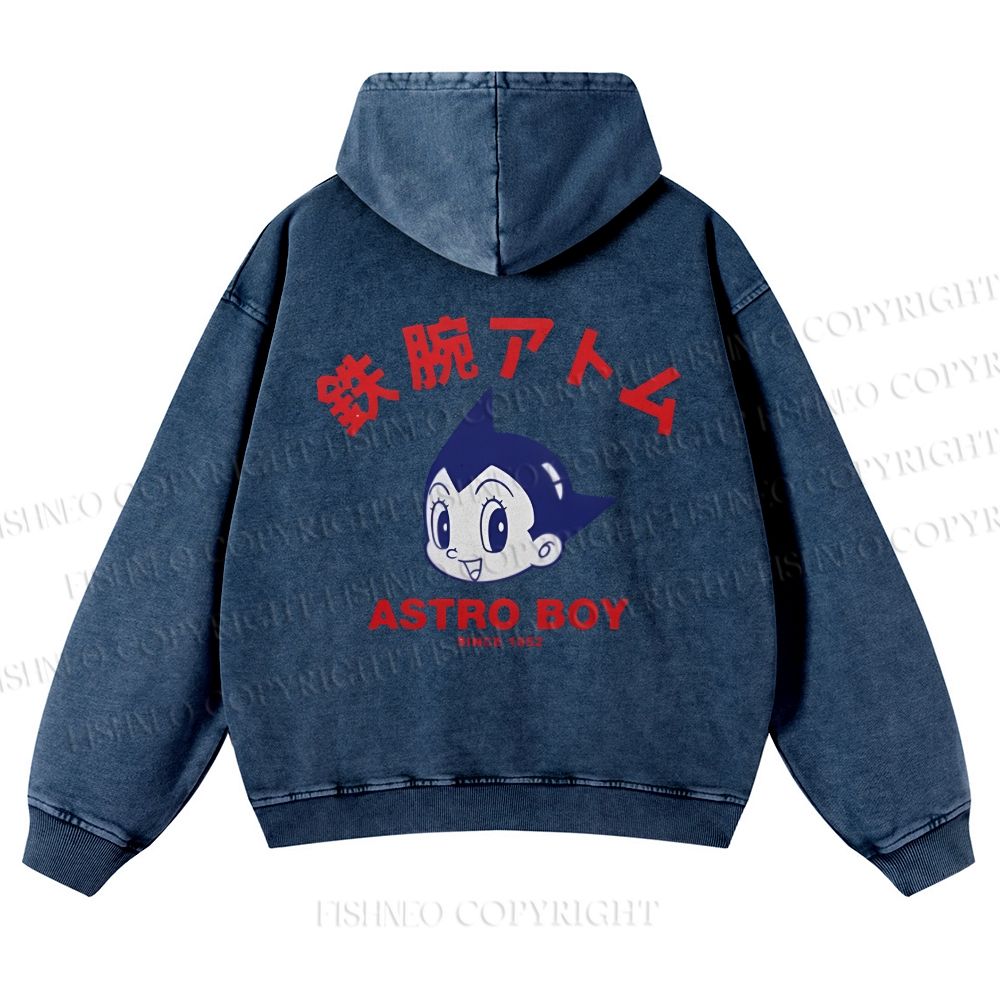 Casual Astro Boy Printed Washed Hoodie