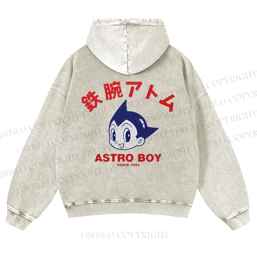 Casual Astro Boy Printed Washed Hoodie