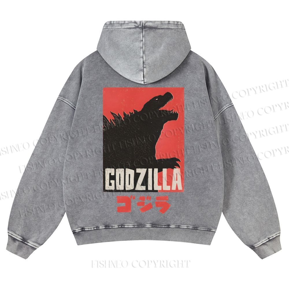 Casual Godzilla Printed Washed Hoodie