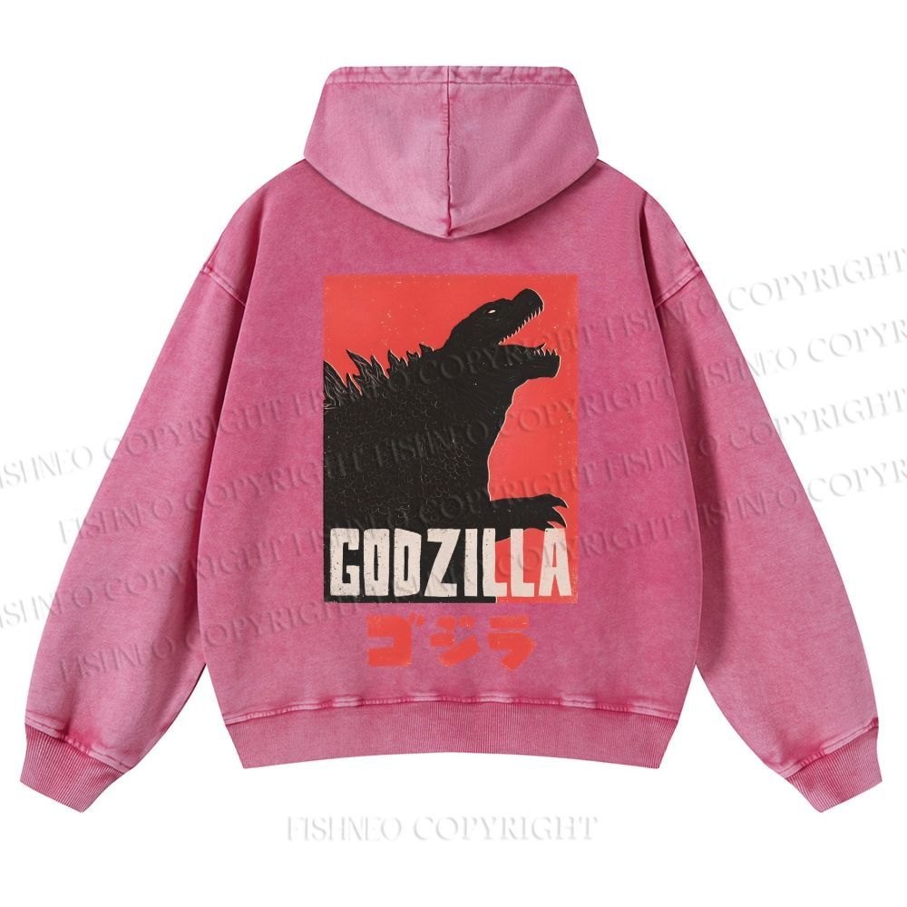 Casual Godzilla Printed Washed Hoodie