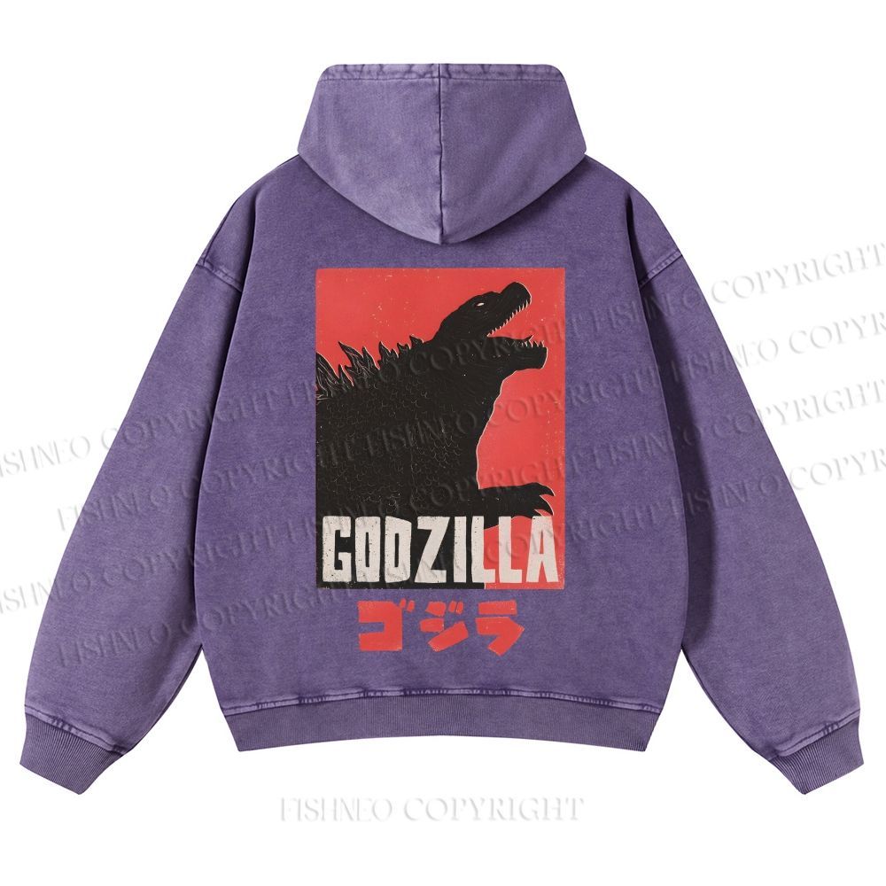 Casual Godzilla Printed Washed Hoodie
