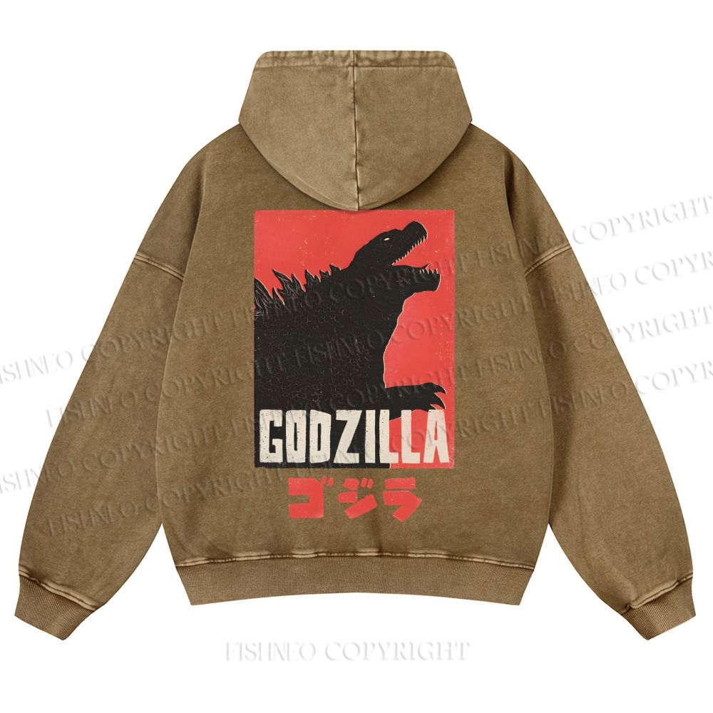 Casual Godzilla Printed Washed Hoodie