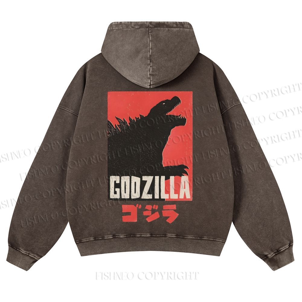Casual Godzilla Printed Washed Hoodie