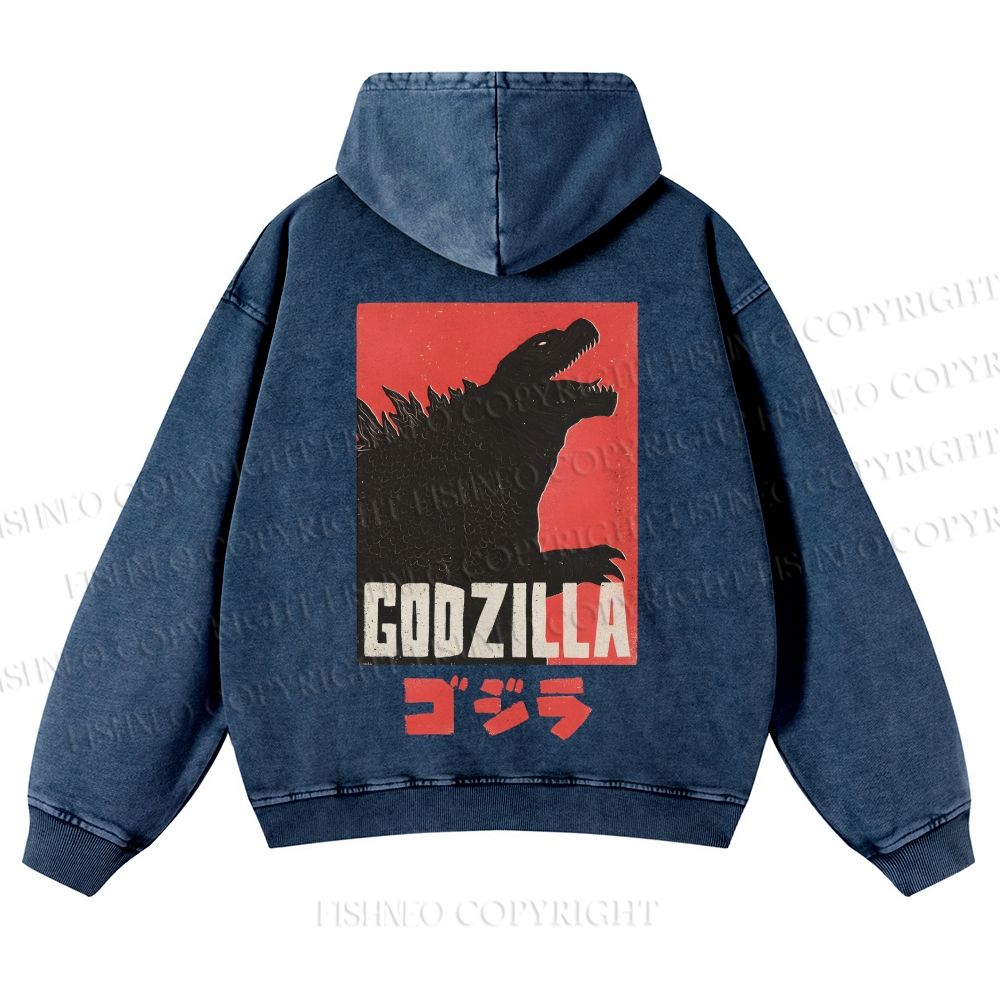Casual Godzilla Printed Washed Hoodie