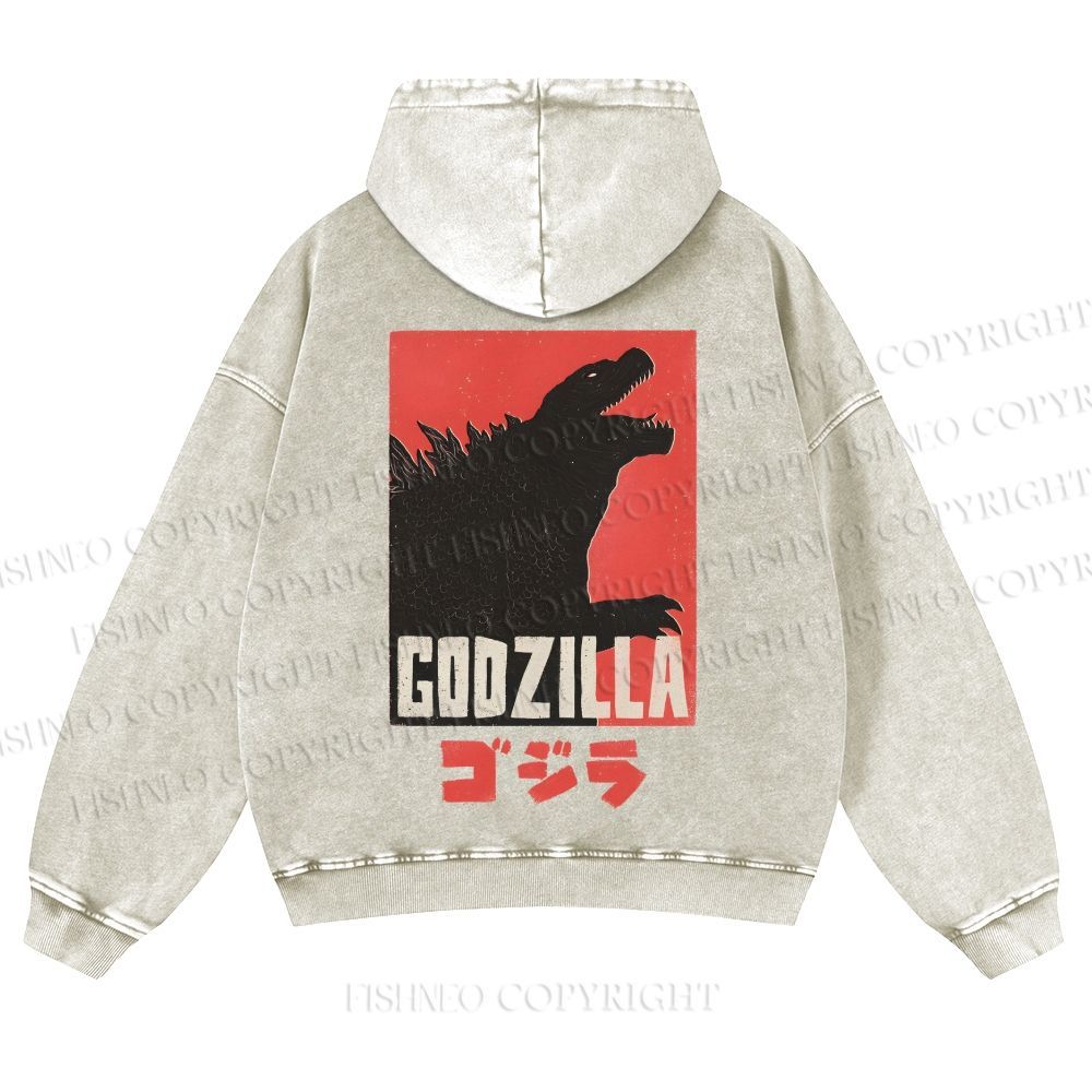Casual Godzilla Printed Washed Hoodie