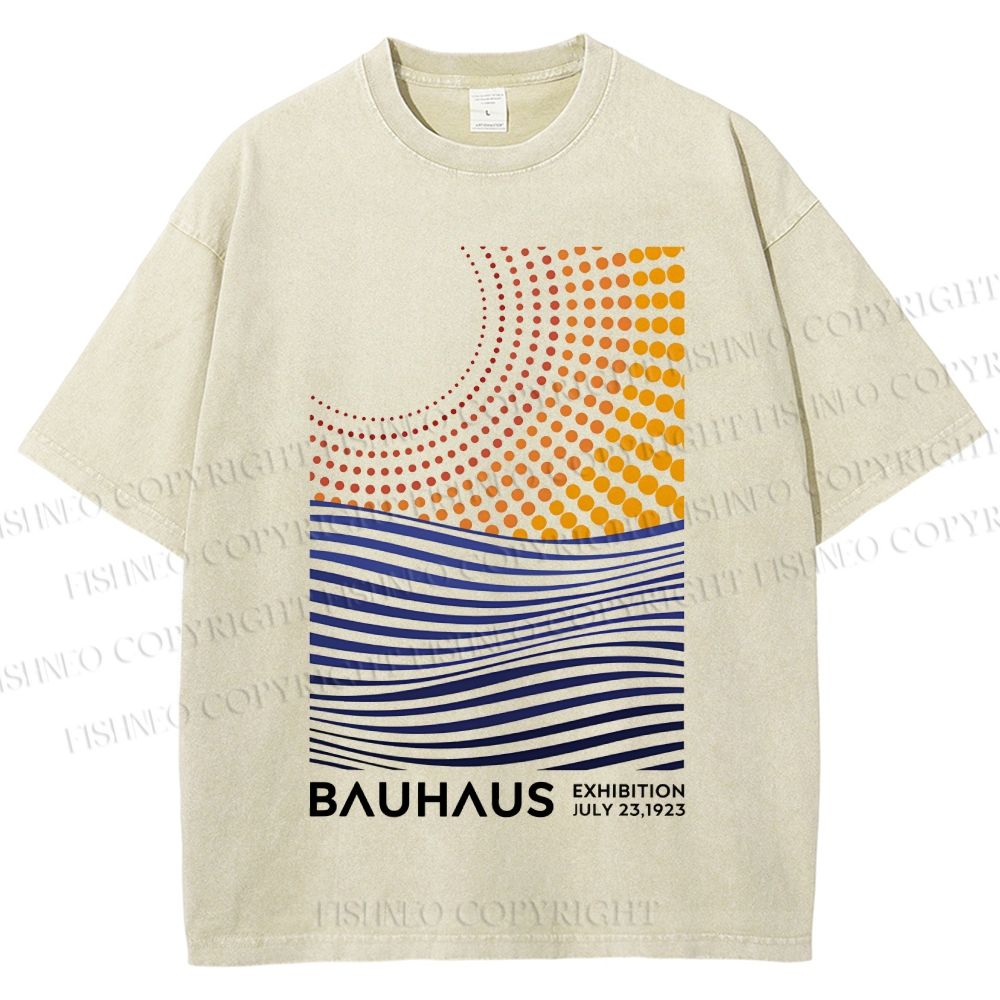 Unisex Bauhaus Geometric Patchwork Printed Washed Tee