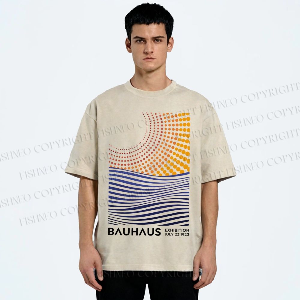 Unisex Bauhaus Geometric Patchwork Printed Washed Tee