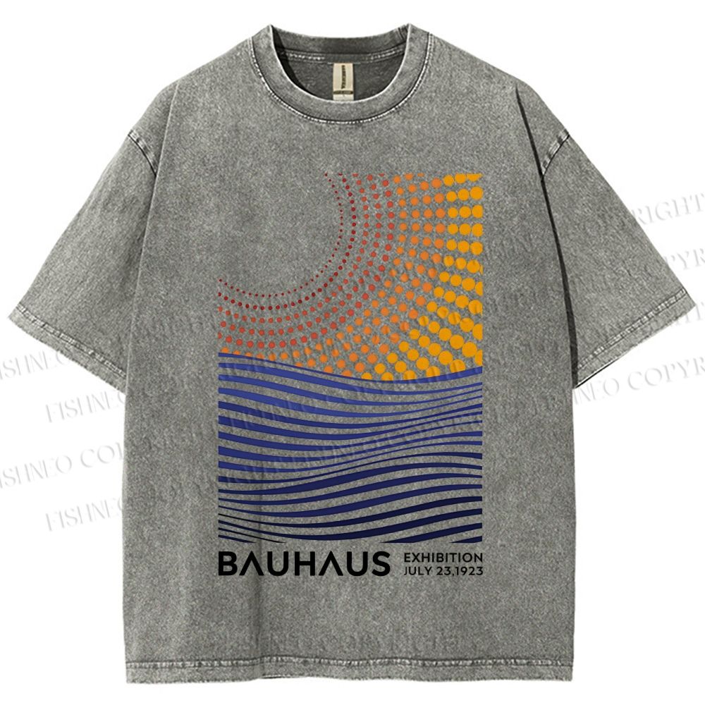 Unisex Bauhaus Geometric Patchwork Printed Washed Tee