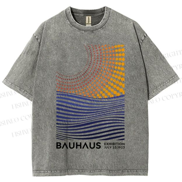 Unisex Bauhaus Geometric Patchwork Printed Washed Tee