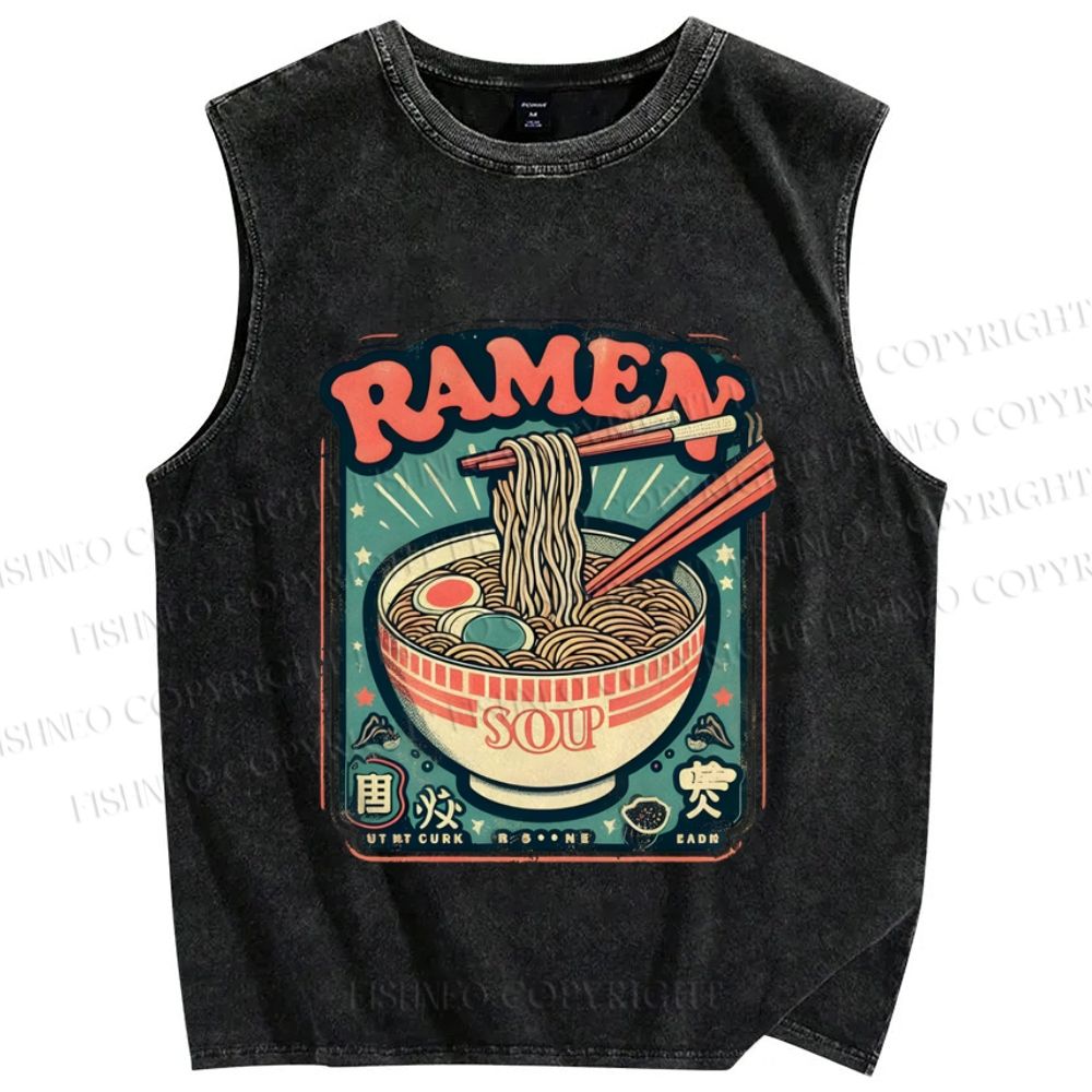 Unisex Ramen Vintage Printed Washed Tank Top