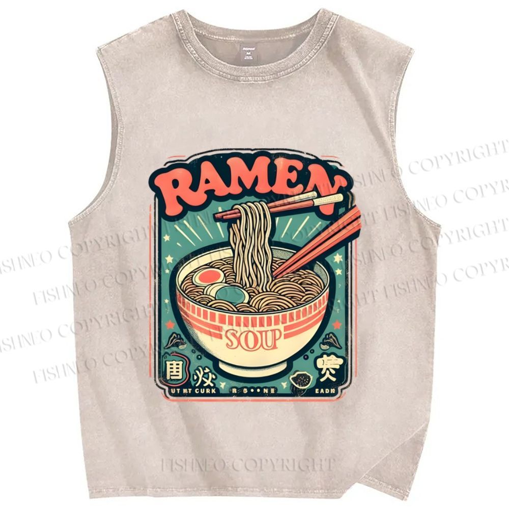 Unisex Ramen Vintage Printed Washed Tank Top