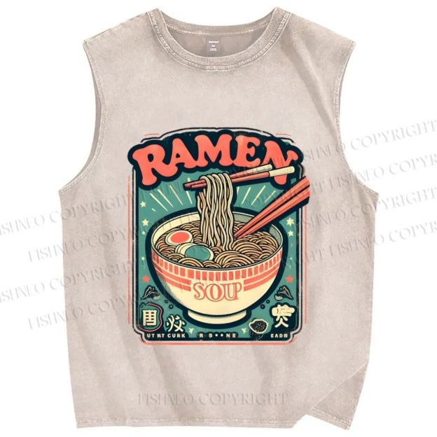 Unisex Ramen Vintage Printed Washed Tank Top