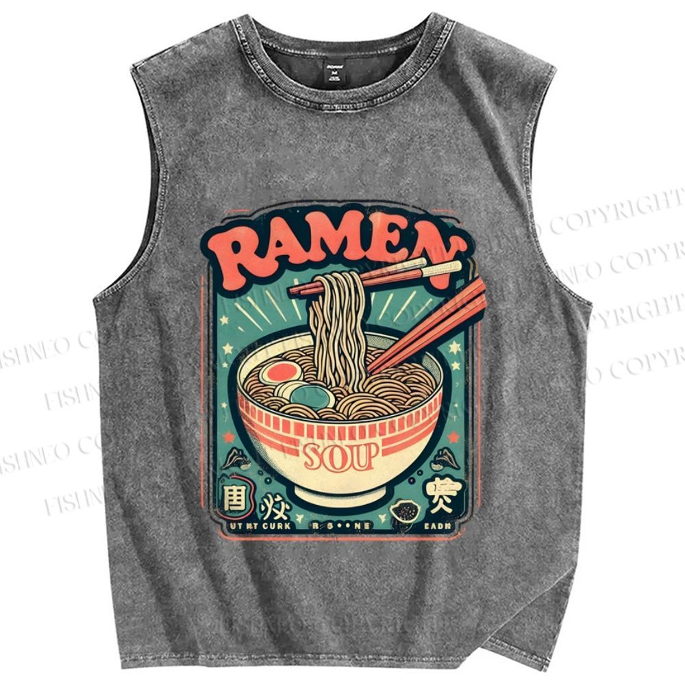 Unisex Ramen Vintage Printed Washed Tank Top