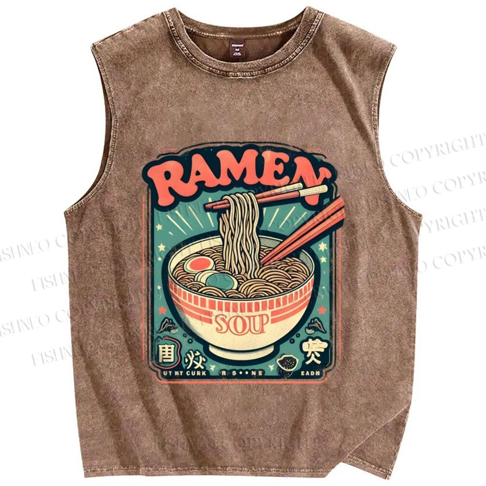 Unisex Ramen Vintage Printed Washed Tank Top