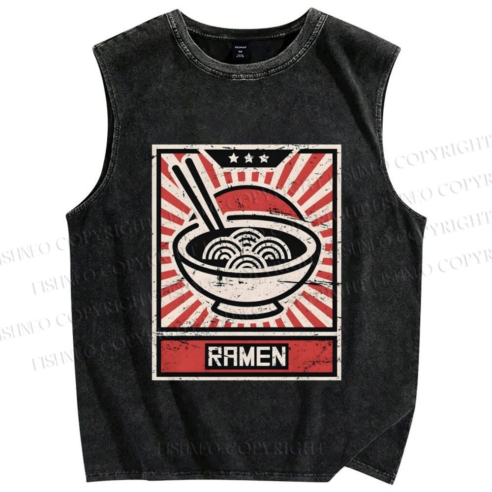 Unisex Ramen Printed Washed Tank Top