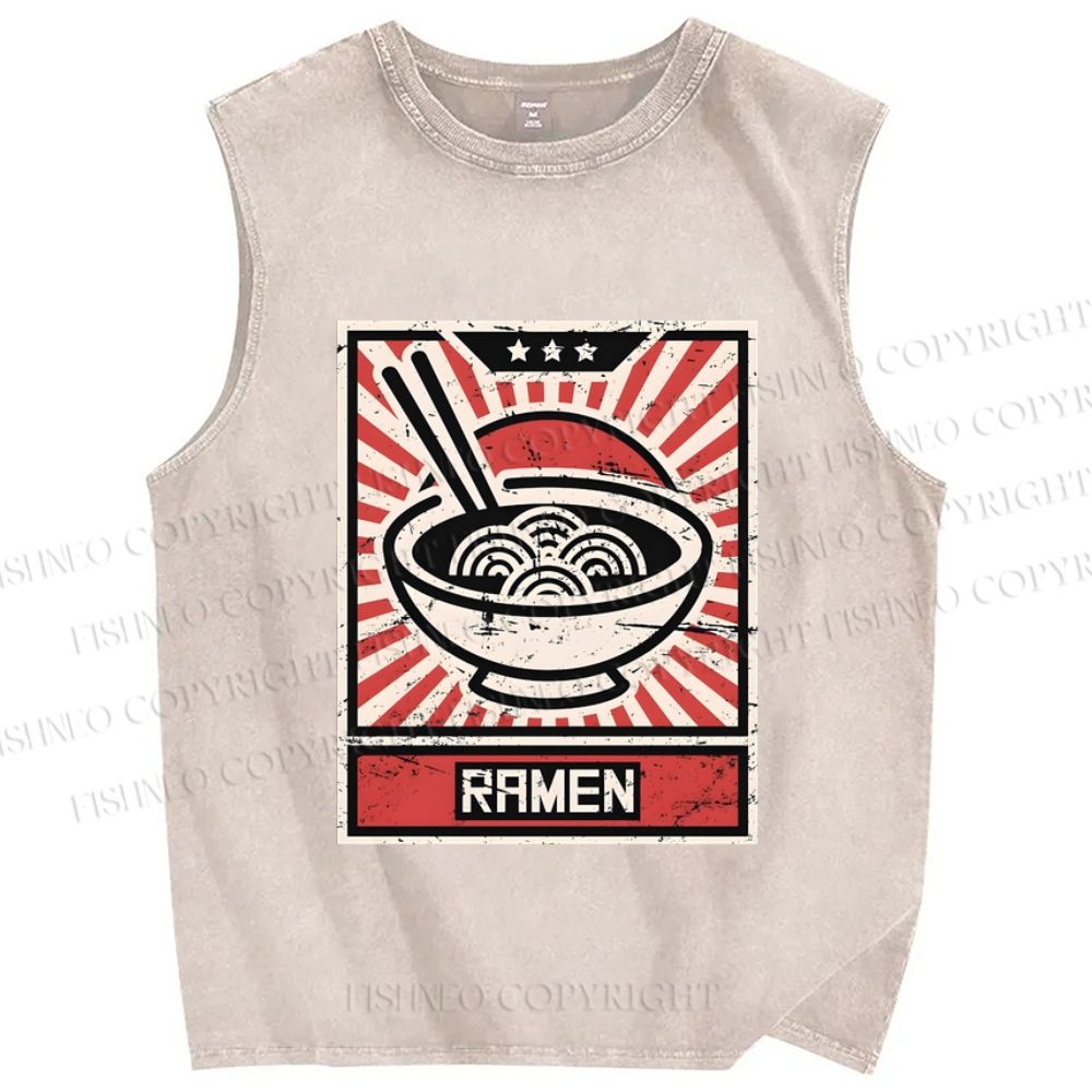 Unisex Ramen Printed Washed Tank Top