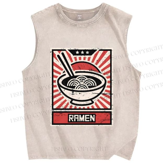 Unisex Ramen Printed Washed Tank Top