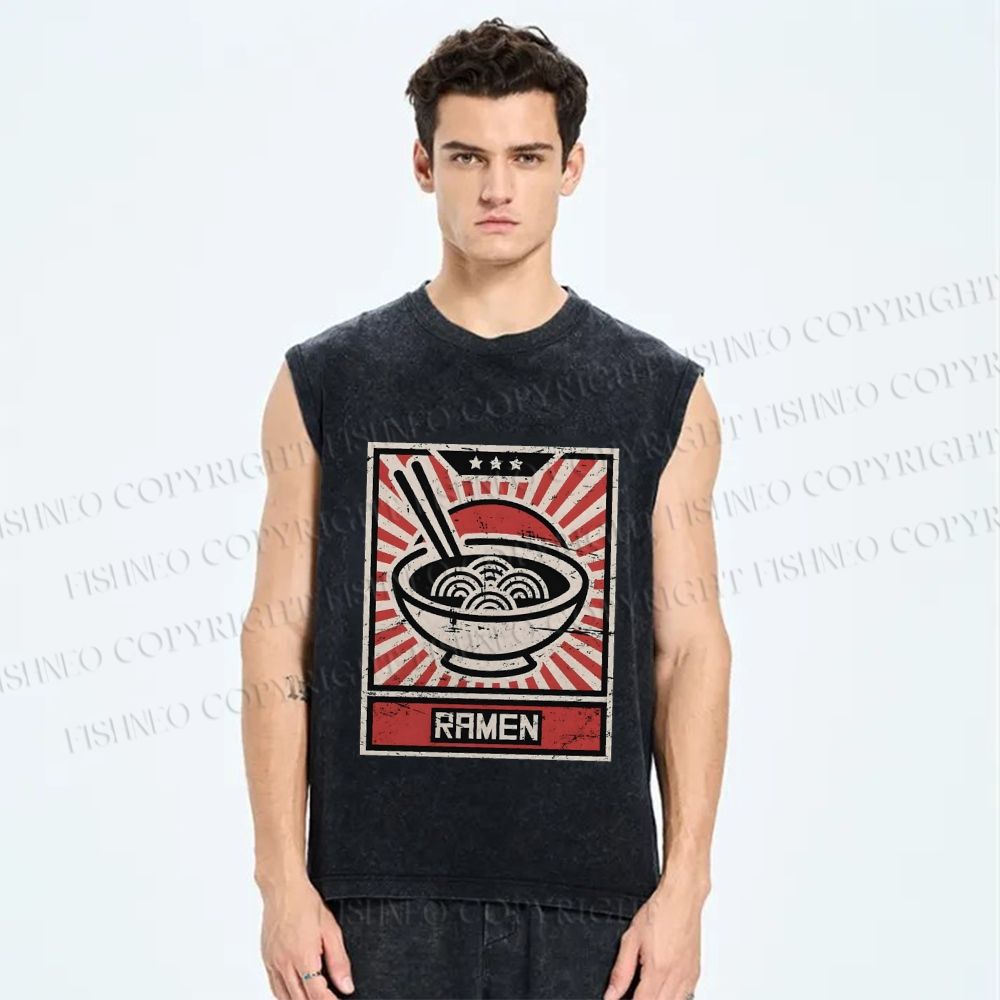 Unisex Ramen Printed Washed Tank Top