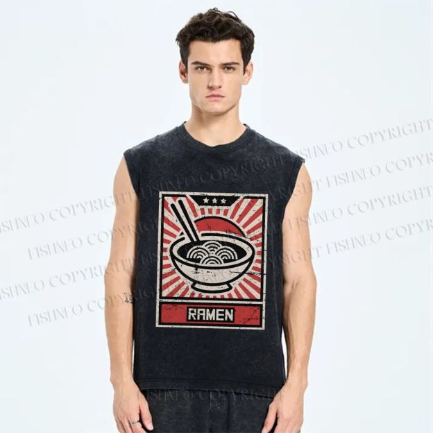 Unisex Ramen Printed Washed Tank Top