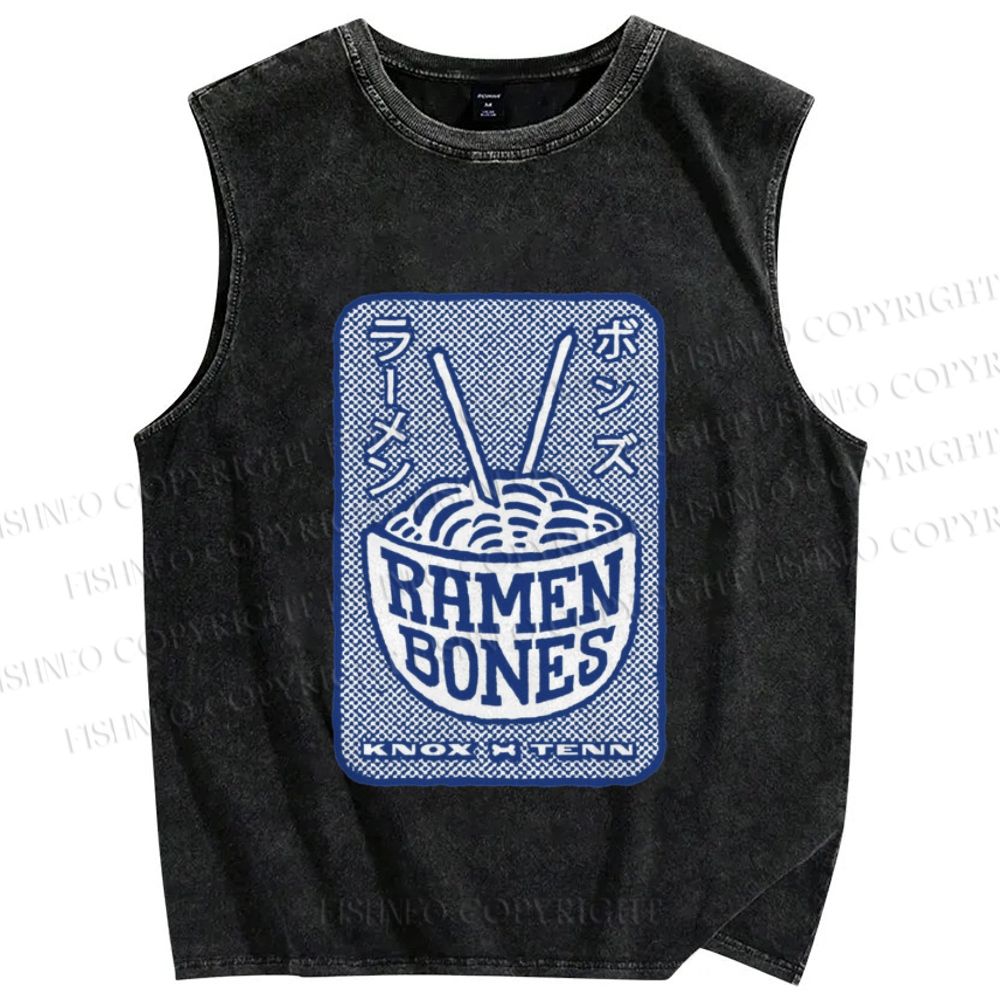 Unisex Ramen Bones Printed Washed Tank Top