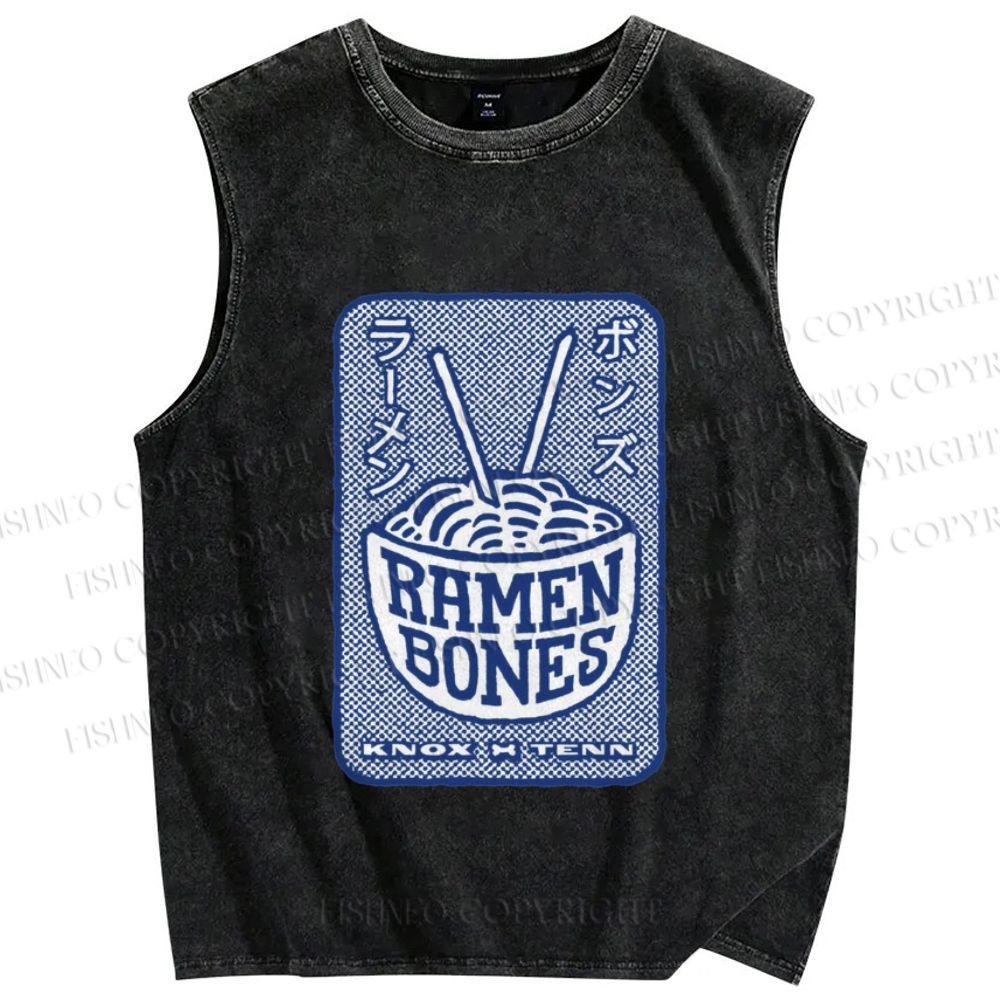 Unisex Ramen Bones Printed Washed Tank Top