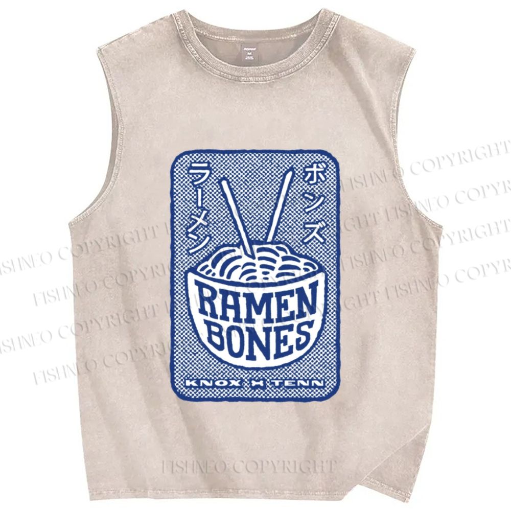 Unisex Ramen Bones Printed Washed Tank Top