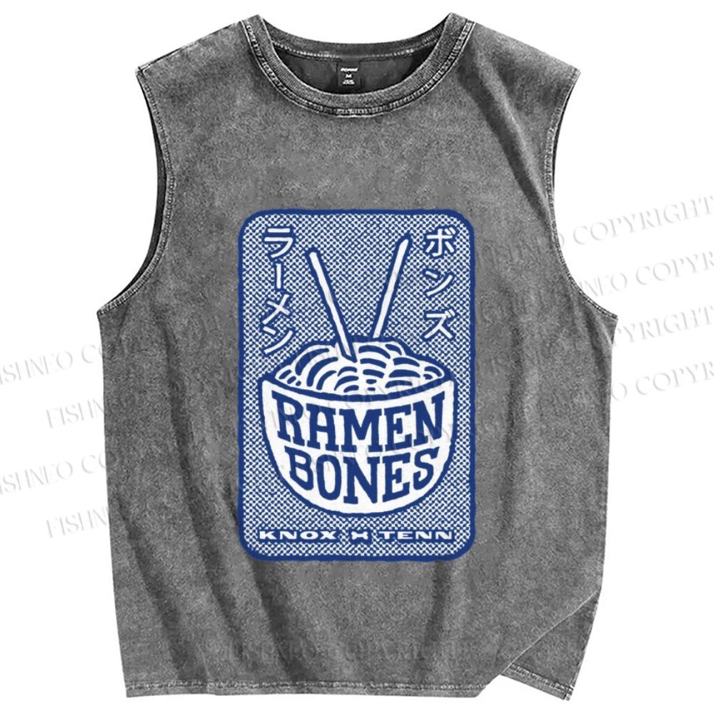 Unisex Ramen Bones Printed Washed Tank Top