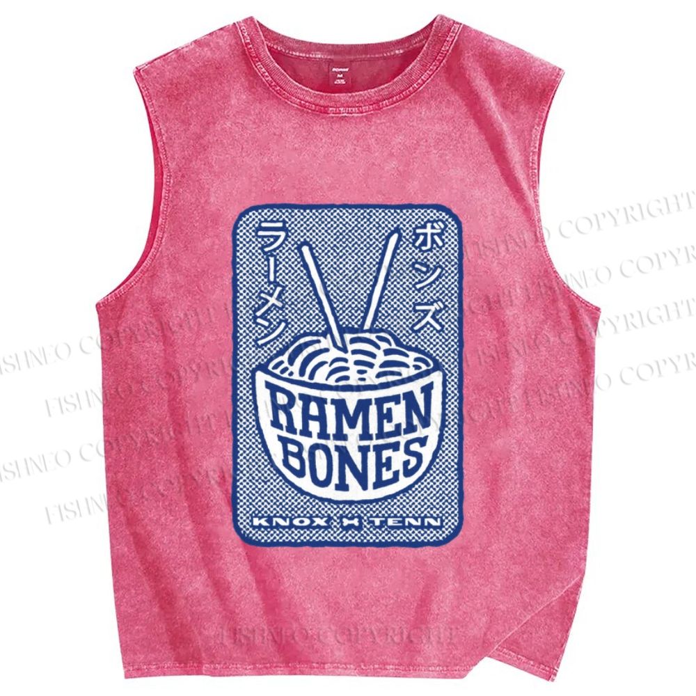 Unisex Ramen Bones Printed Washed Tank Top