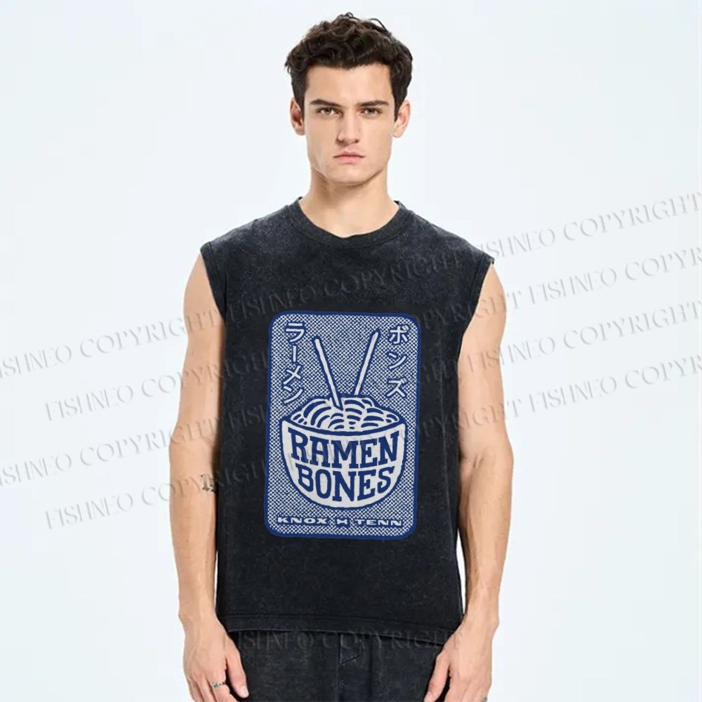 Unisex Ramen Bones Printed Washed Tank Top