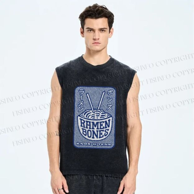 Unisex Ramen Bones Printed Washed Tank Top