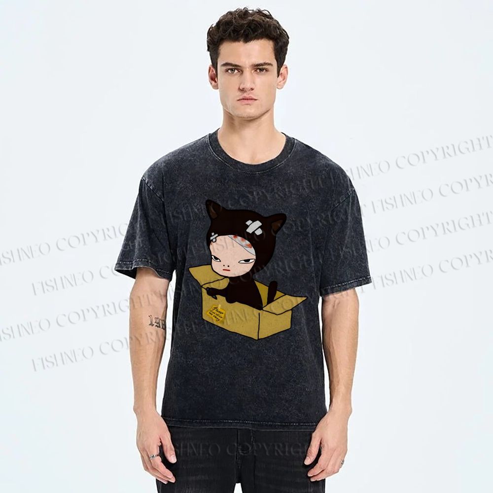 Unisex Yoshitomo Nara Box Printed Washed Tee