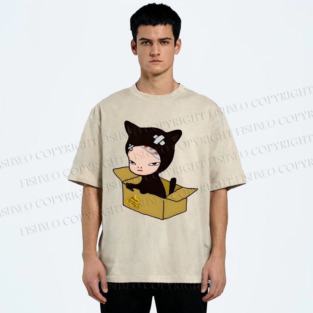 Unisex Yoshitomo Nara Box Printed Washed Tee