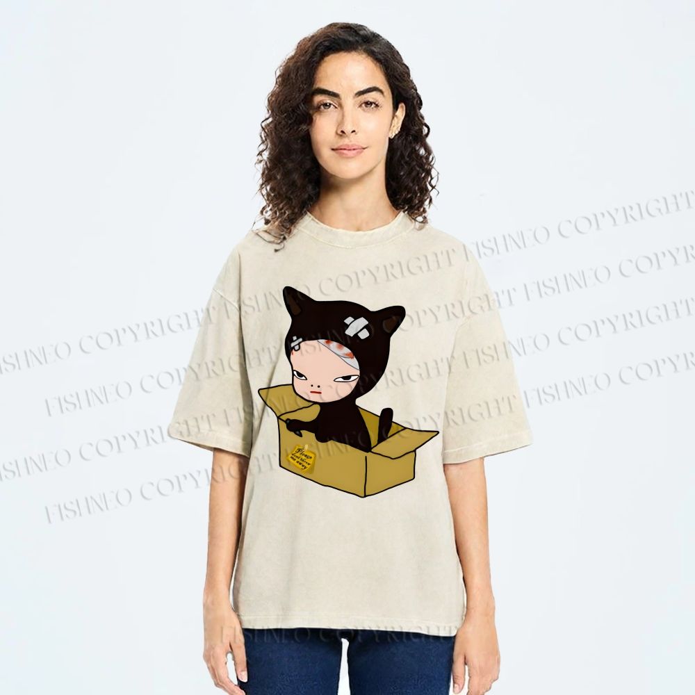 Unisex Yoshitomo Nara Box Printed Washed Tee