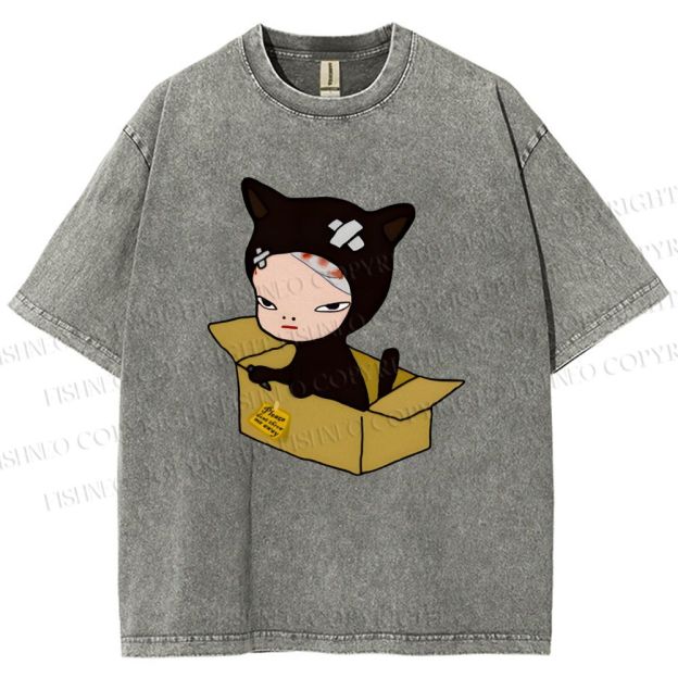 Unisex Yoshitomo Nara Box Printed Washed Tee