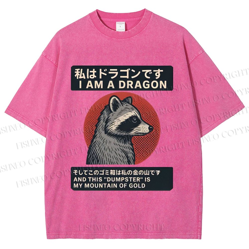 Unisex I Am A Dragon Raccoon Japanese Printed Washed Tee