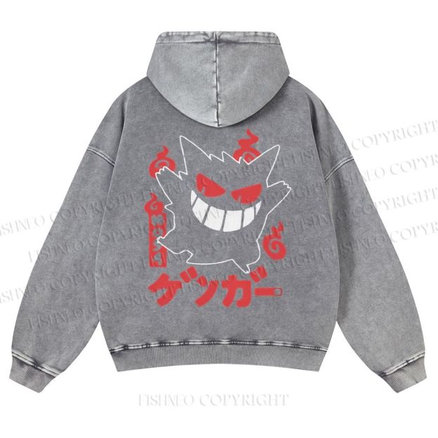 Casual Gengar Printed Washed Hoodie