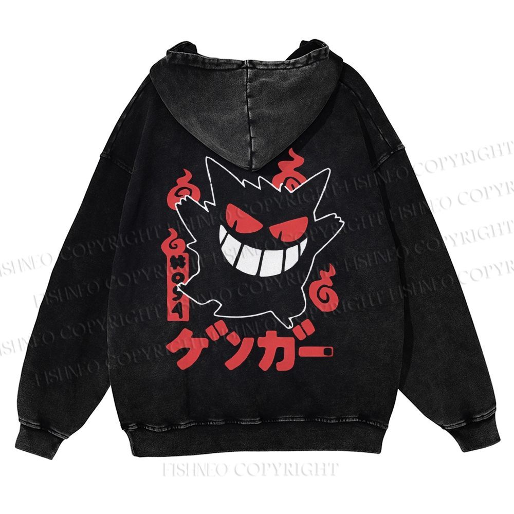 Casual Gengar Printed Washed Hoodie