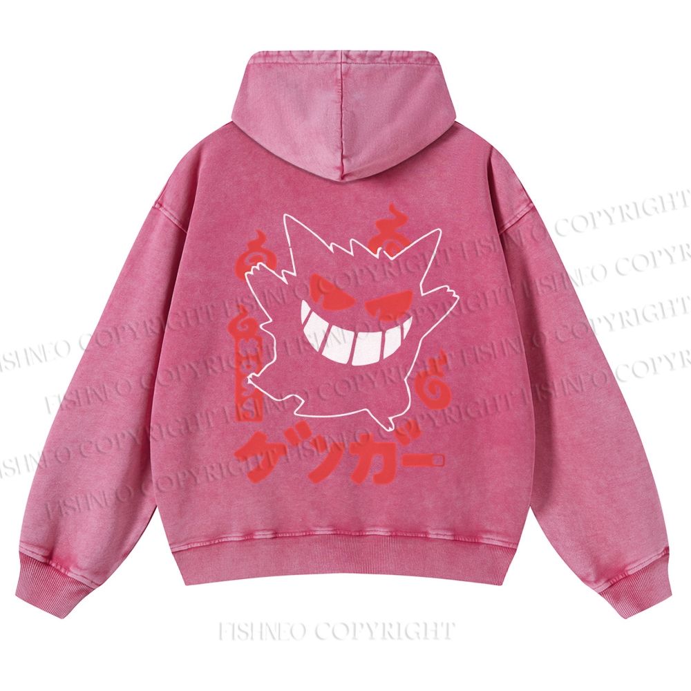 Casual Gengar Printed Washed Hoodie