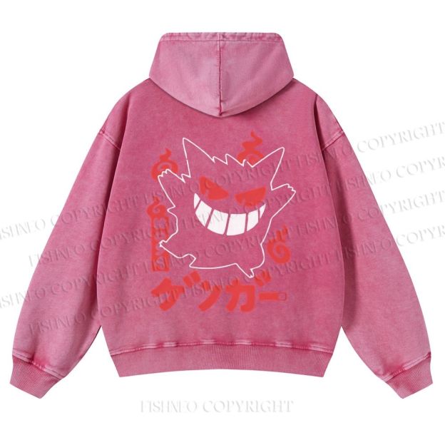 Casual Gengar Printed Washed Hoodie