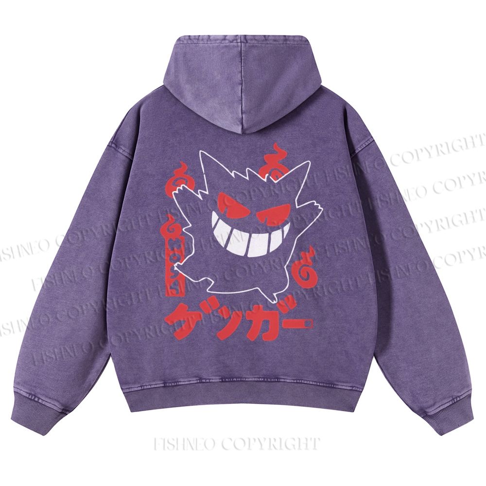 Casual Gengar Printed Washed Hoodie