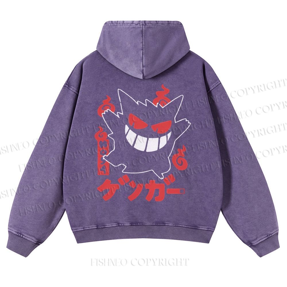 Casual Gengar Printed Washed Hoodie