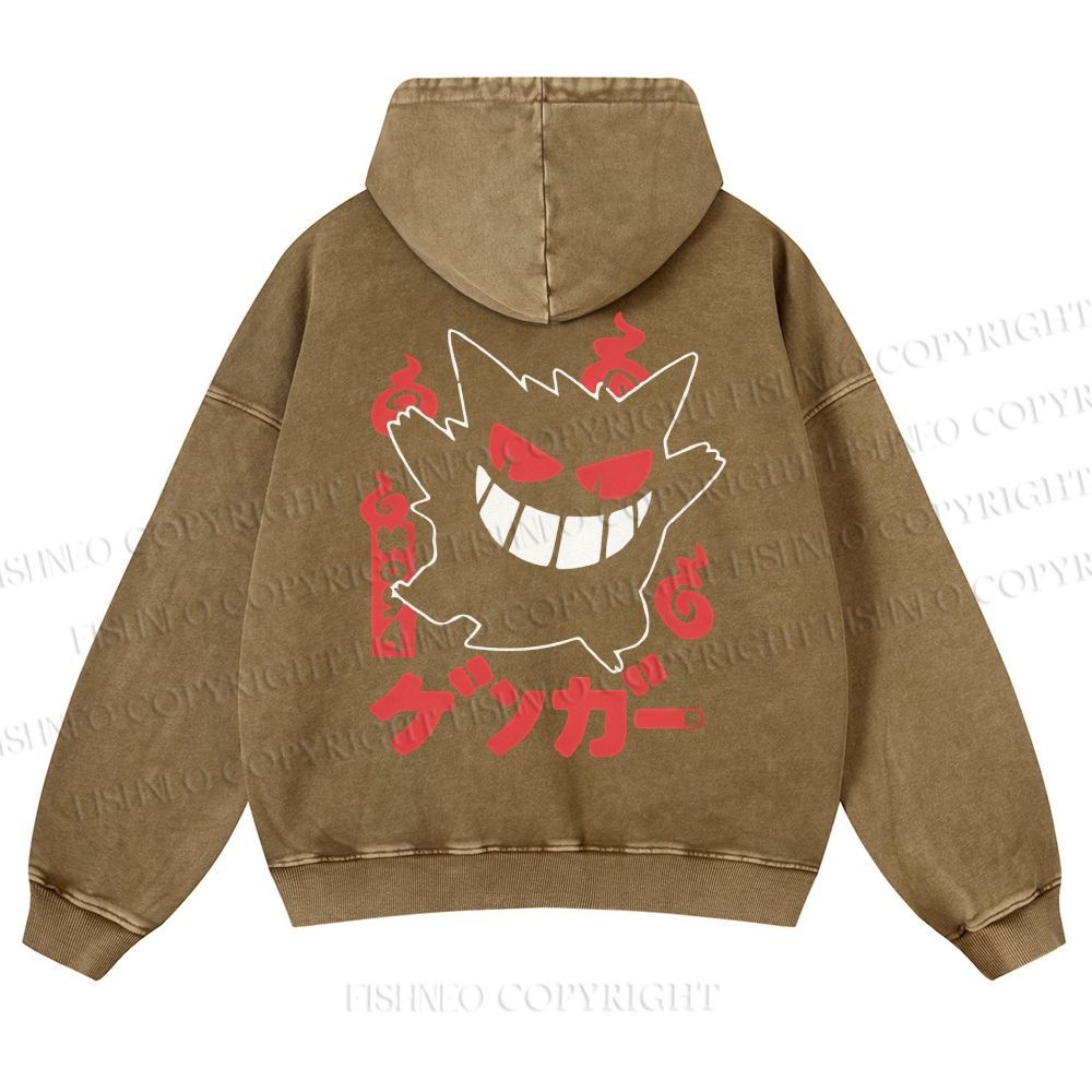 Casual Gengar Printed Washed Hoodie