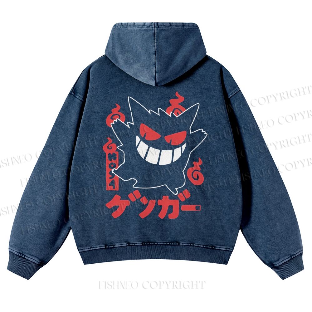Casual Gengar Printed Washed Hoodie