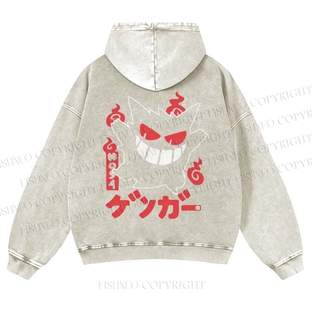 Casual Gengar Printed Washed Hoodie