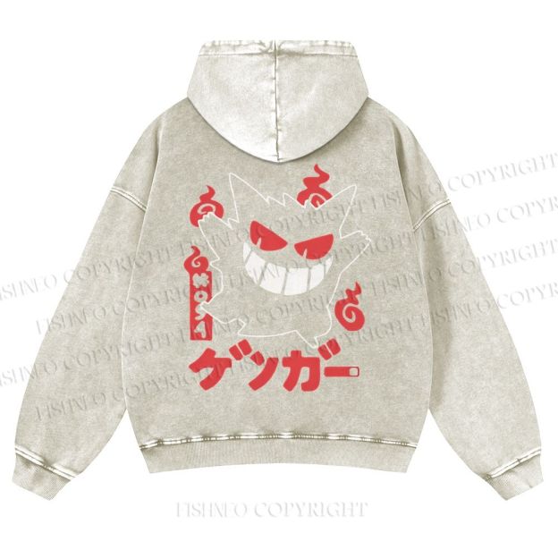 Casual Gengar Printed Washed Hoodie
