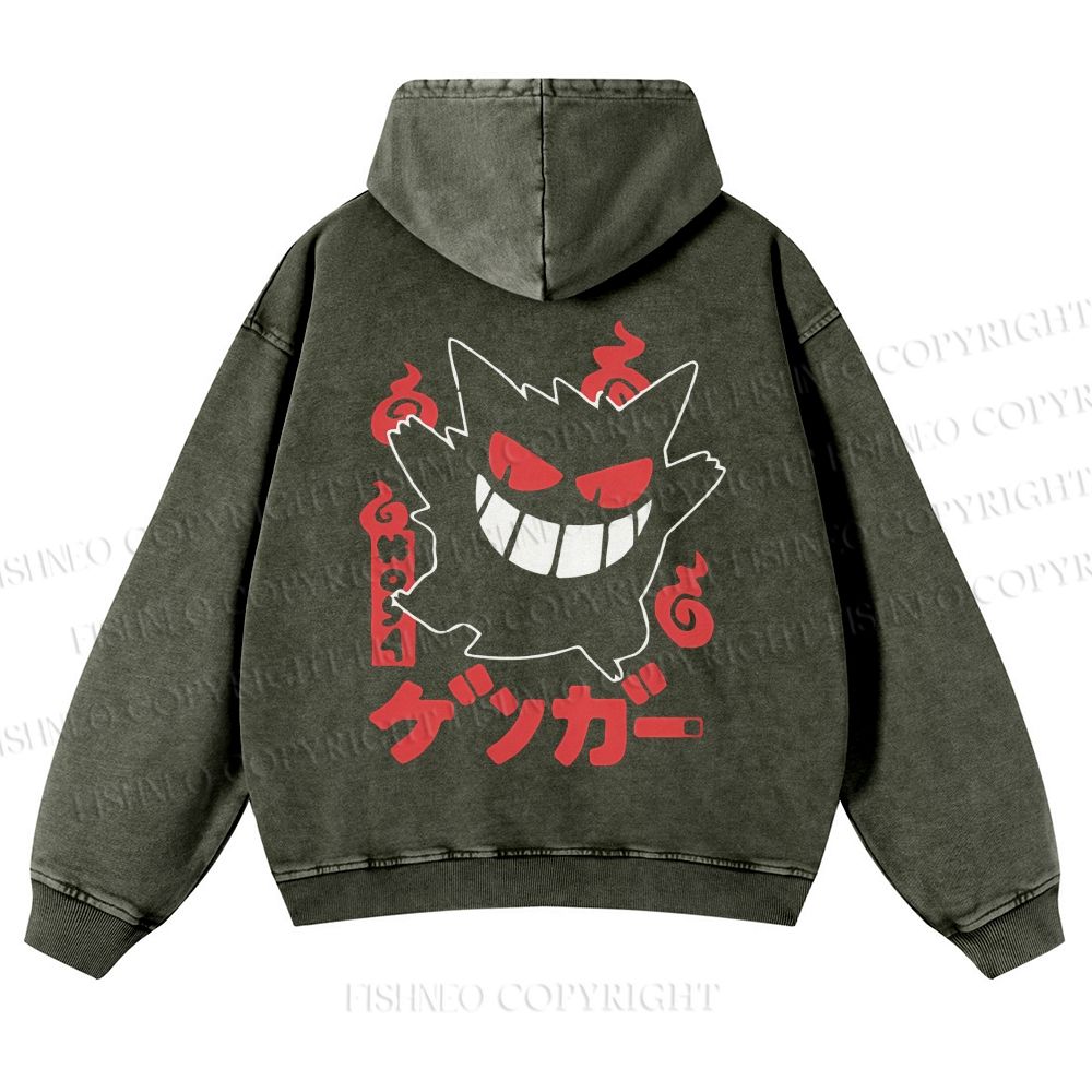 Casual Gengar Printed Washed Hoodie