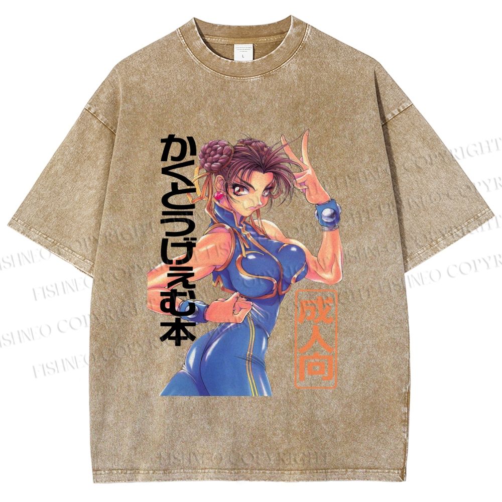 Unisex Chun-Li Street Fighter Japanese Printed Washed Tee