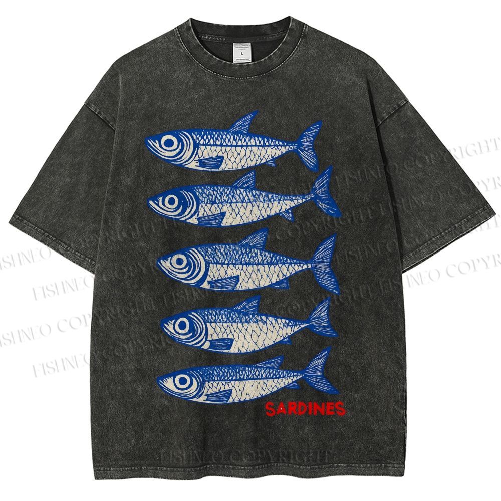 Unisex Sardines Printed Washed Tee
